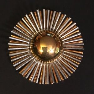 Retro Silver and Gold Sunburst Pin